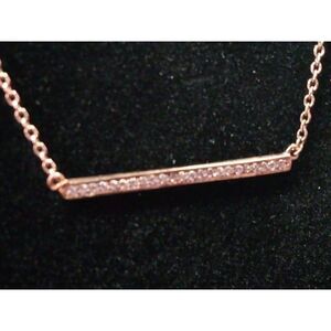Rose Gold Flashed Sterling Silver CZ Bar Pendant Necklace